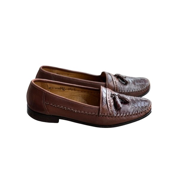 Pair of Brown Zelli Italian made Mens Croc Leather Print Loafers Shoes with Tass main image 5